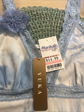 NWT size L Yuka Blue Tie-Dye Lace Trim Cami Tank
